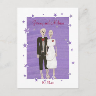 Faire-part Carte postale de mariage Halloween Skeletons Save