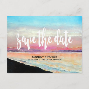 Faire-part Carte postale de mariage thème plage à conserver p