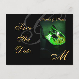 Faire-part Carte postale de masque de mascarade verte pour an