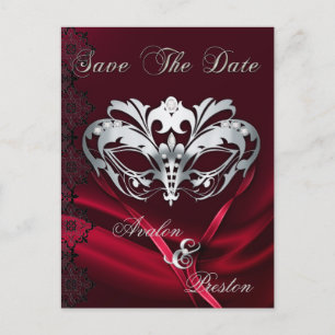 Faire-part Carte postale de masquerade argentée avec bijou ro