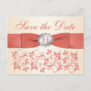 Faire-part Carte postale de préavis de mariage floral corail 