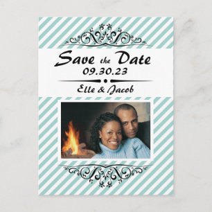 Faire-part Carte postale de préavis rayée bleu clair et blanc