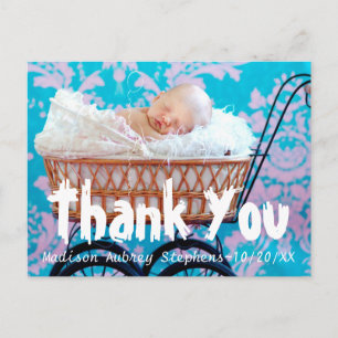 Faire-part Carte postale de remerciement de Baby Shower amusa