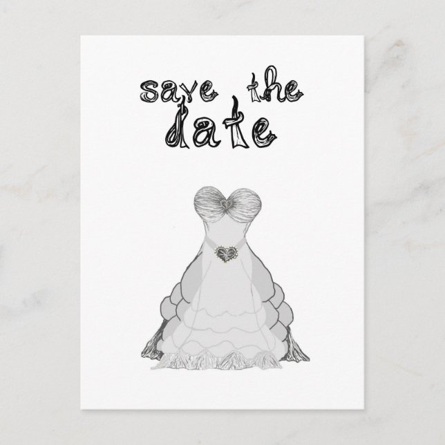 Faire-part carte postale de robe de mariée en tissu à motif ' (Devant)