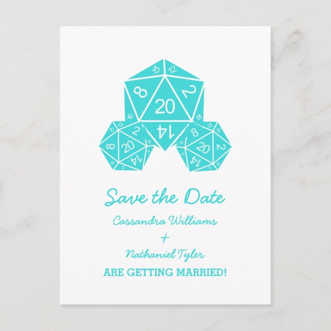 Faire-part Carte postale de sauvegarde de date Aqua D20 Dice (Devant)