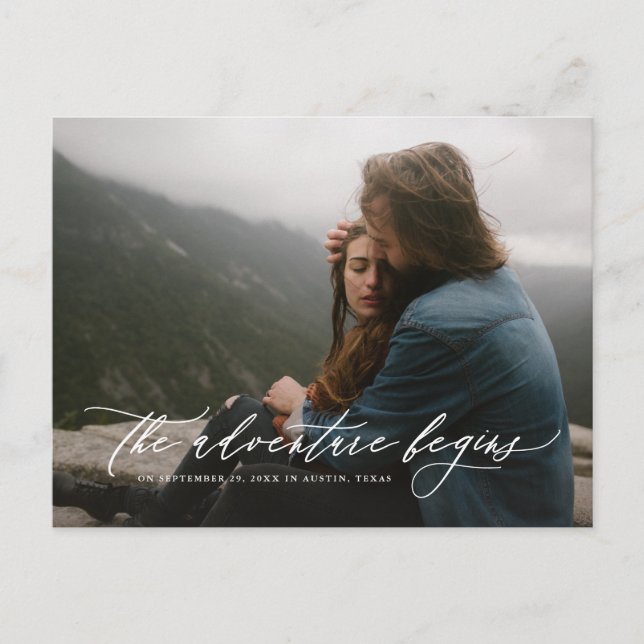 Faire-part Carte postale de sauvegarde de date d'aventure flu (Devant)