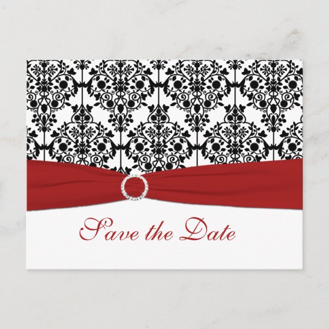 Faire-part Carte postale de sauvegarde de date Rouge, Blanc e (Devant)