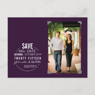 Faire-part Carte postale de sauvegarde violette avec texte et