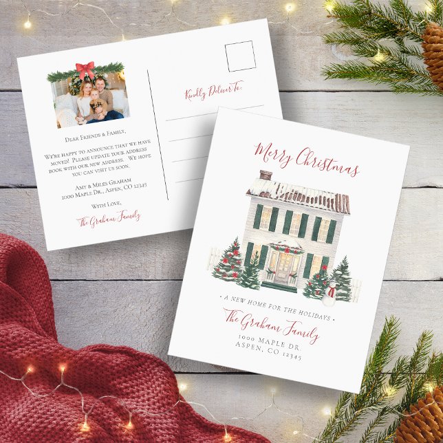 Faire-part Carte postale de vacances avec photo de nouvelle m (New Home Photo Holiday Postcard
)