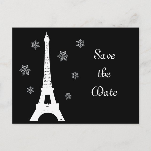 Faire-part Carte postale d'hiver à Paris pour annoncer une da (Devant)