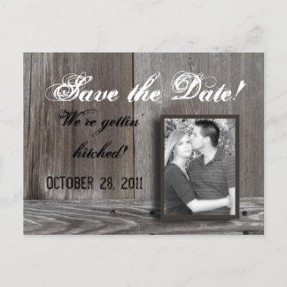 Faire-part carte postale en bois pour sauvegarder la date