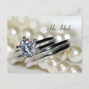 Faire-part Carte postale Fiançailles anneaux et perles