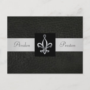 Faire-part Carte Postale Fleur De Lis en Cuir Noir Save The D