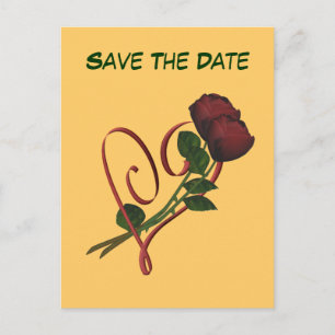 Faire-part Carte postale Fleurs coeurs roses rouges Sauvegard