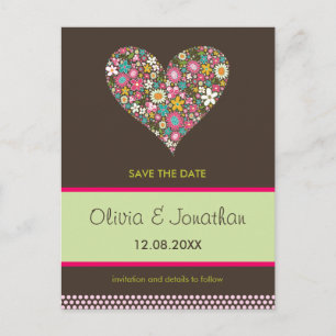 Faire-part Carte postale Fleurs de printemps roses Coeur Save