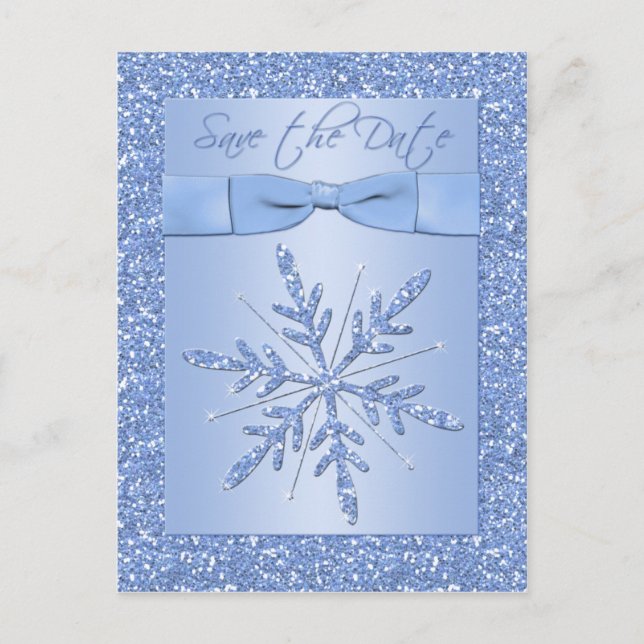 Faire-part Carte postale 'Flocon de neige bleu pailleté' pour (Devant)