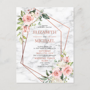 Faire-part Carte postale florale rose géométrique en cuivre