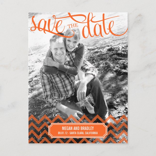 Faire-part Carte postale Funky Couple Save The Date - Orange (Devant)