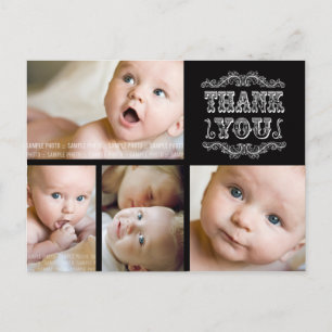 FAIRE-PART CARTE POSTALE MERCI BÉBÉ PHOTO NOIR ET BLANC VINTA