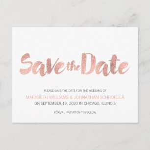 Faire-part Carte postale 'Modern Rose Gold Love Save The Date