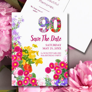 Faire-part carte postale moderne de fleurs pour les 90 ans Sa
