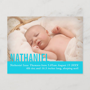 Faire-part Carte postale moderne de naissance de bébé garçon 