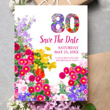 carte postale moderne florale pour les 80 ans Save