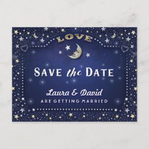 Faire-part Carte postale Moon & Stars Blue Gold & White Save 
