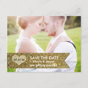 Faire-part Carte postale PHOTO Bannière pailletée or ÉVÉNEMEN