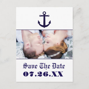Faire-part Carte postale photo de mariage bleu marine d'ancre