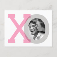Carte postale photo de mariage XO Grey Pink Save D