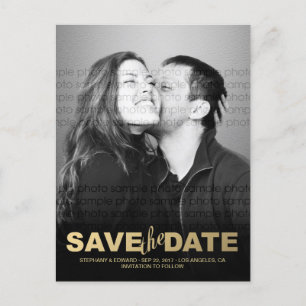 Faire-part Carte postale photo de save the date en faux or él