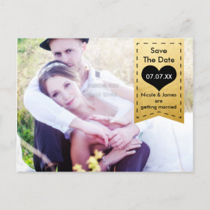 Faire-part Carte postale PHOTO papier d'aluminium doré et noi