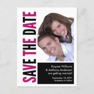 Faire-part Carte postale photo 'Save The Date' rose et noir