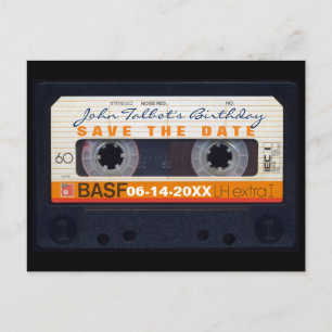 Faire-part Carte postale pour les 60 ans avec cassette audio 