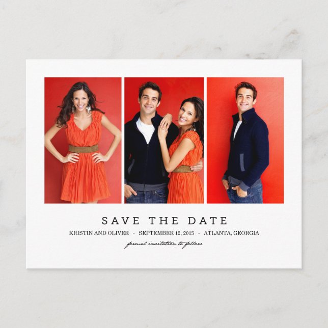Faire-part Carte postale Propres 3 Photos Enregistrer La Date (Devant)