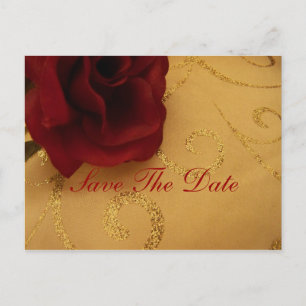 Faire-part Carte postale rouge tournoyer or "Save The Date" a