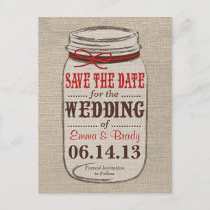 Faire-part Carte postale 'Rustic Burlap & Mason Jar Save the 