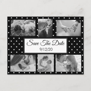 Faire-part Carte postale Save the Date avec points noir et bl