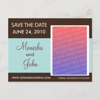 Faire-part Carte postale 'Save the Date' - Marron et bleu cla