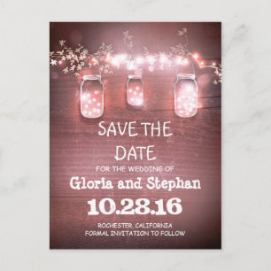 Faire-part carte postale SAVE THE DATE rustique avec lampions