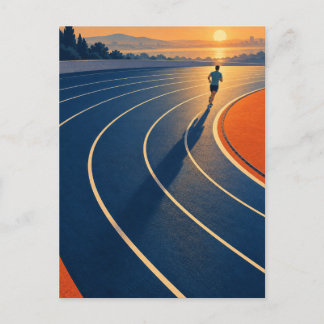 Faire-part Carte postale sportive de course sur piste bleue a