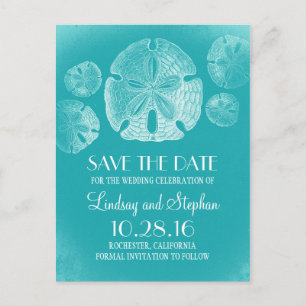 Faire-part Carte postale turquoise de plage Dollar de Sable E