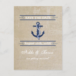 Faire-part Carte postale vintage d'ancre nautique de mariage