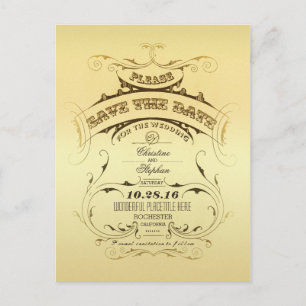 Faire-part Carte postale vintage dorée pour annoncer la date 