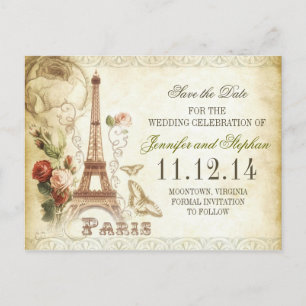 FAIRE-PART CARTE POSTALE VINTAGE POUR SAUVER LA DATE À PARIS