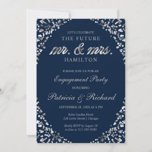 Faire-part Carton d'invitation de fiançailles Bleu Argent Con