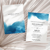 Carton d'invitation de mariage à l'aquarelle bleu 
