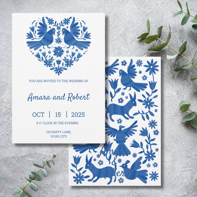 FAIRE-PART CARTON D'INVITATION OTOMI MEXICAIN À COEUR BLEU (Créateur téléchargé)