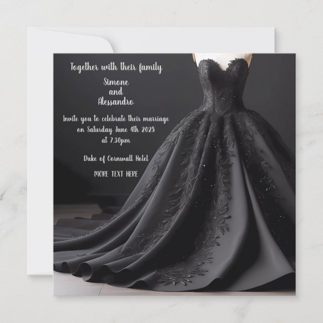 Faire-part Carton d'invitation robe de mariage noire (Devant)